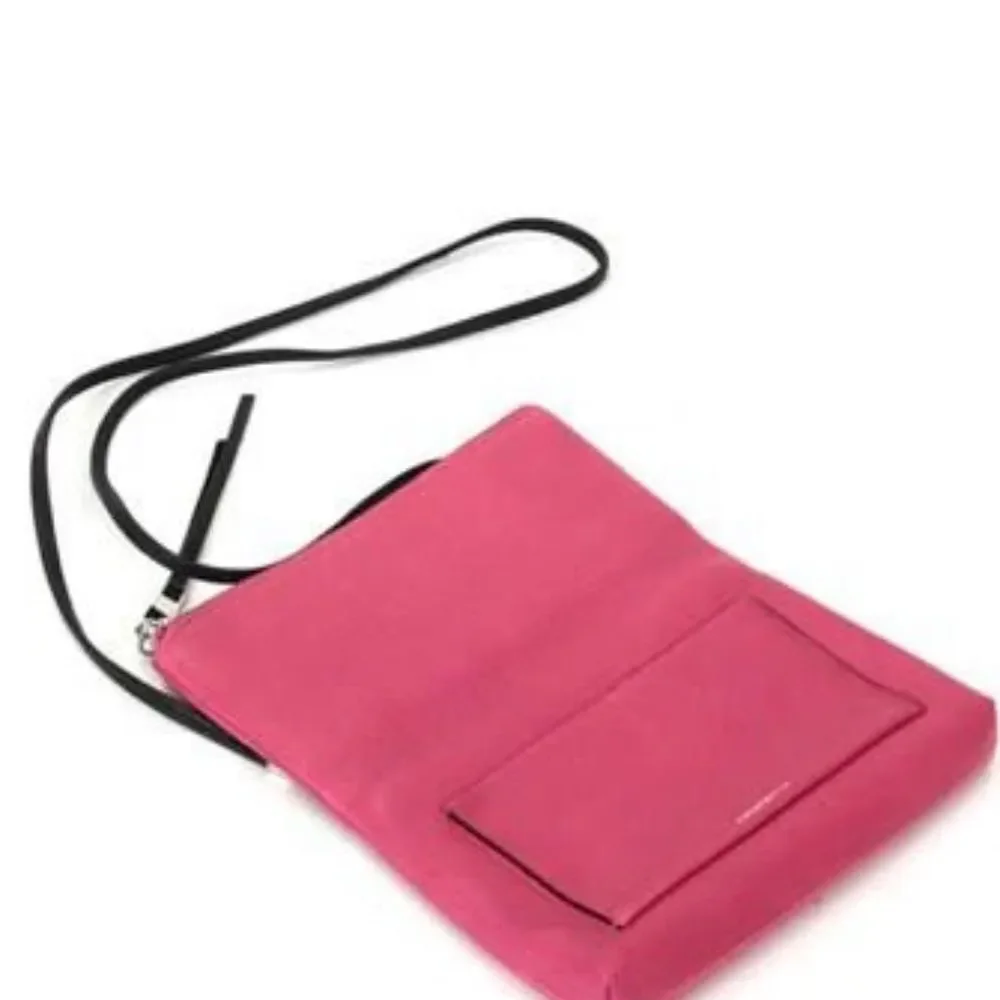 Coach Urbane Fuchsia Pink Black Fold Over Crossbody Bag Silver Hardware